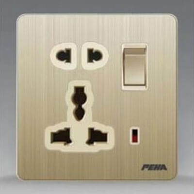 Bộ ổ cắm đa năng 5 chấu + công tắc khóa A300 GOLD Series P-023