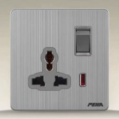 Bộ ổ cắm 3 chấu + công tắc khóa A300 GRAY Series P-021