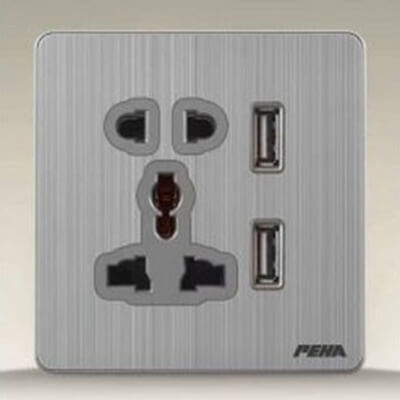 Bộ ổ cắm đa năng 5 chấu + USB – A300 Aluminum GRAY Series